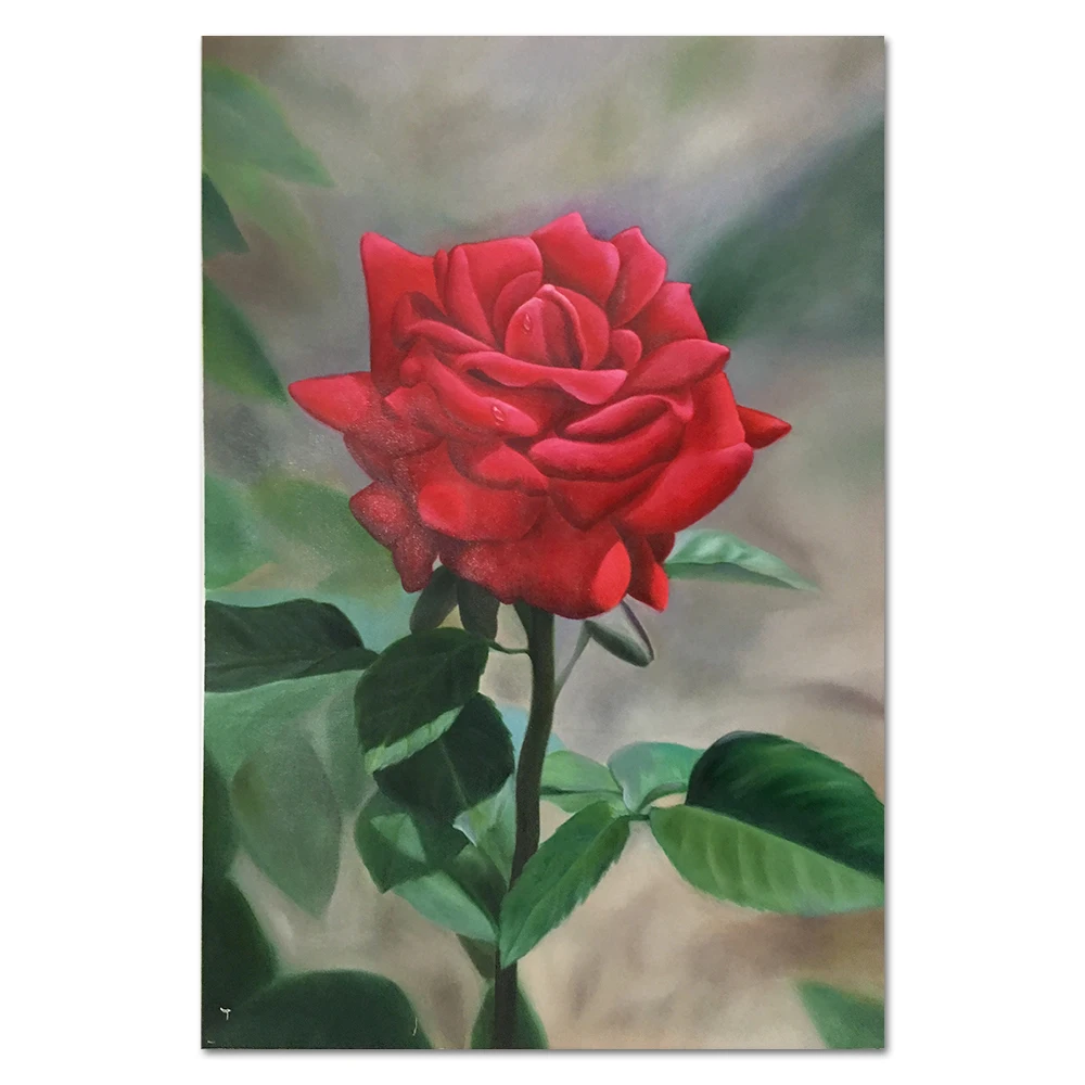 Wall art printing Interior Design No Stretch Realistic Romantic Red Rose Flower Wall Painting