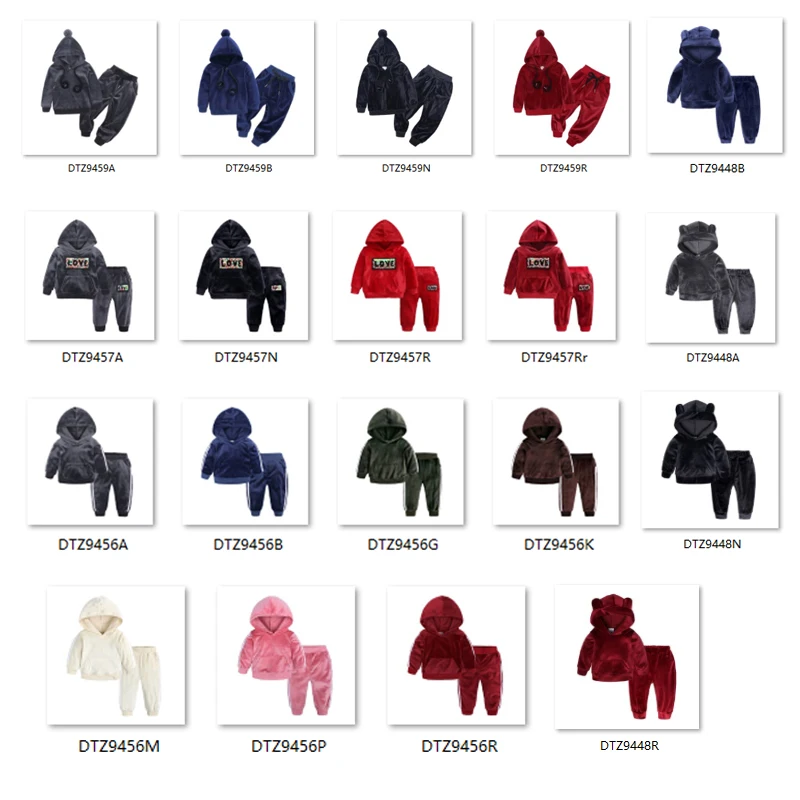 Оптовая продажа велюровые детские зимние комплекты одежды Бархатный спортивный костюм толстовка длинные штаны комплект из 2 предметов для мальчиков и девочек бега