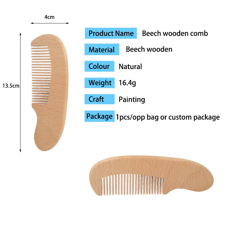 Hot Selling Natural Wooden Baby Hair Brush Comb Set New Baby Wool Hair Cleaning Massage Brush  With Private Label