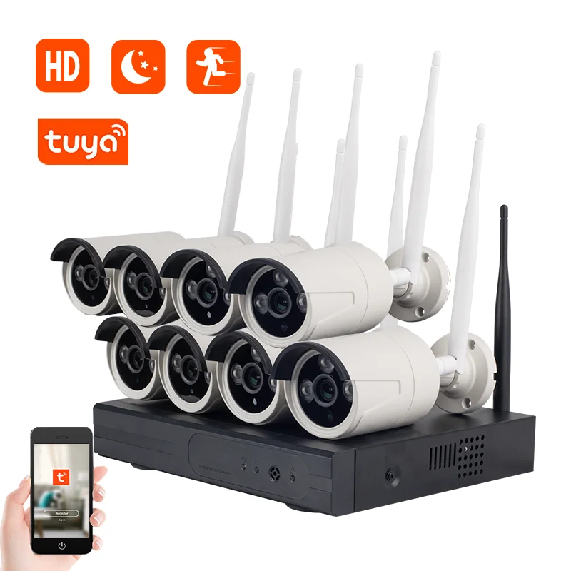 8channel AI Human Detection tuya smart wifi NVR kits network cctv wireless home security camera system