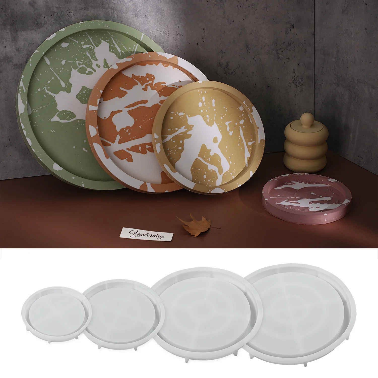 DIY adhesive plaster cement printing circular disc mold storage tray storage flower pot base silicone mold