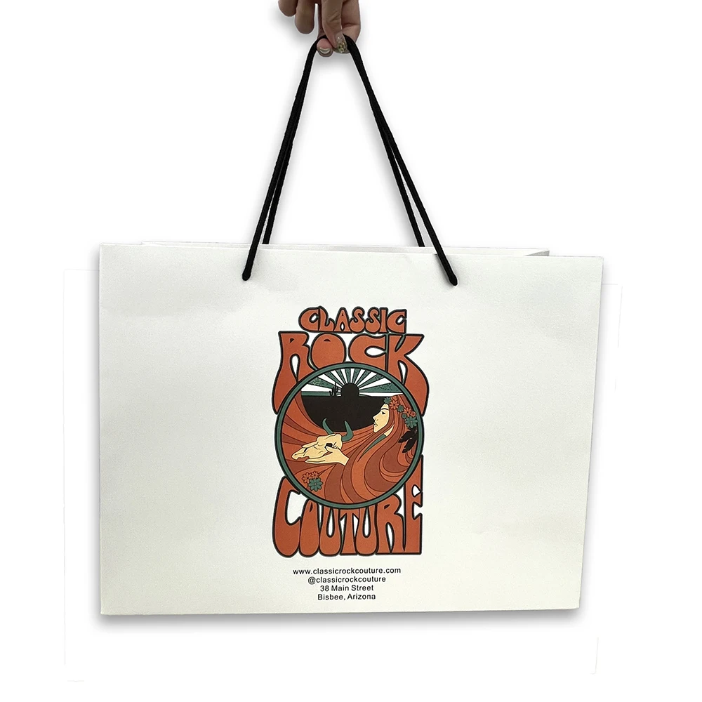 Luxury Ribbon Handle Boutique Shopping Packaging Customized Printed White Euro Paper Gift Bags With Logo