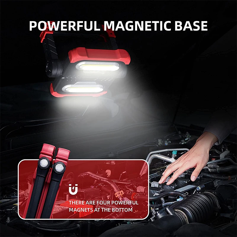 360 Degrees Rotation Folding Portable 20W LED Rechargeable 2 COB Work Light With Magnetic Base