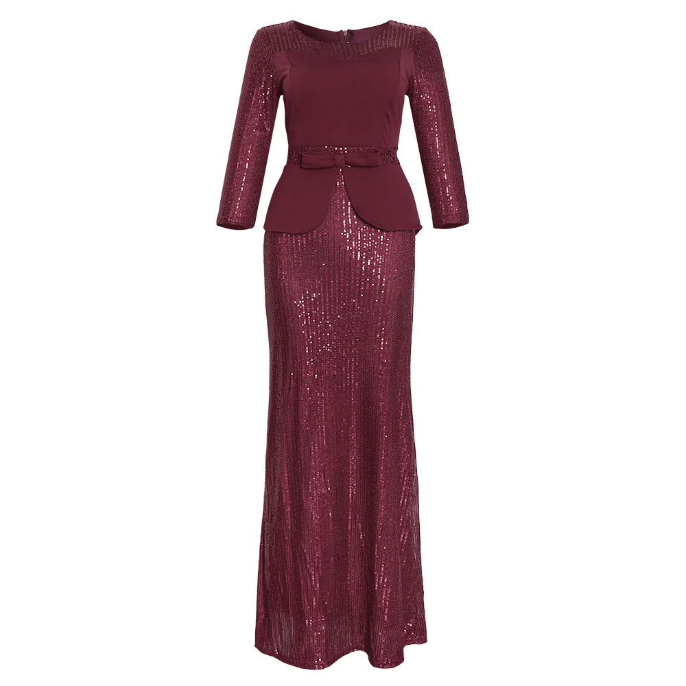 DYT128 African Women dress sequin round neck evening party dresses