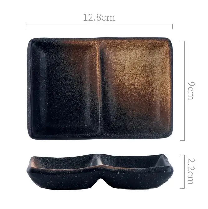 Japanese creative ceramic two grid plate double grid plate personality hot pot divided grid dipping plate Korean barbecue soy sa