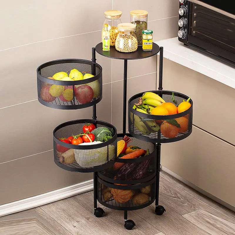 Kitchen vegetable rack round movable multi-layer rotating vegetable basket storage rack household sundries fruit rack
