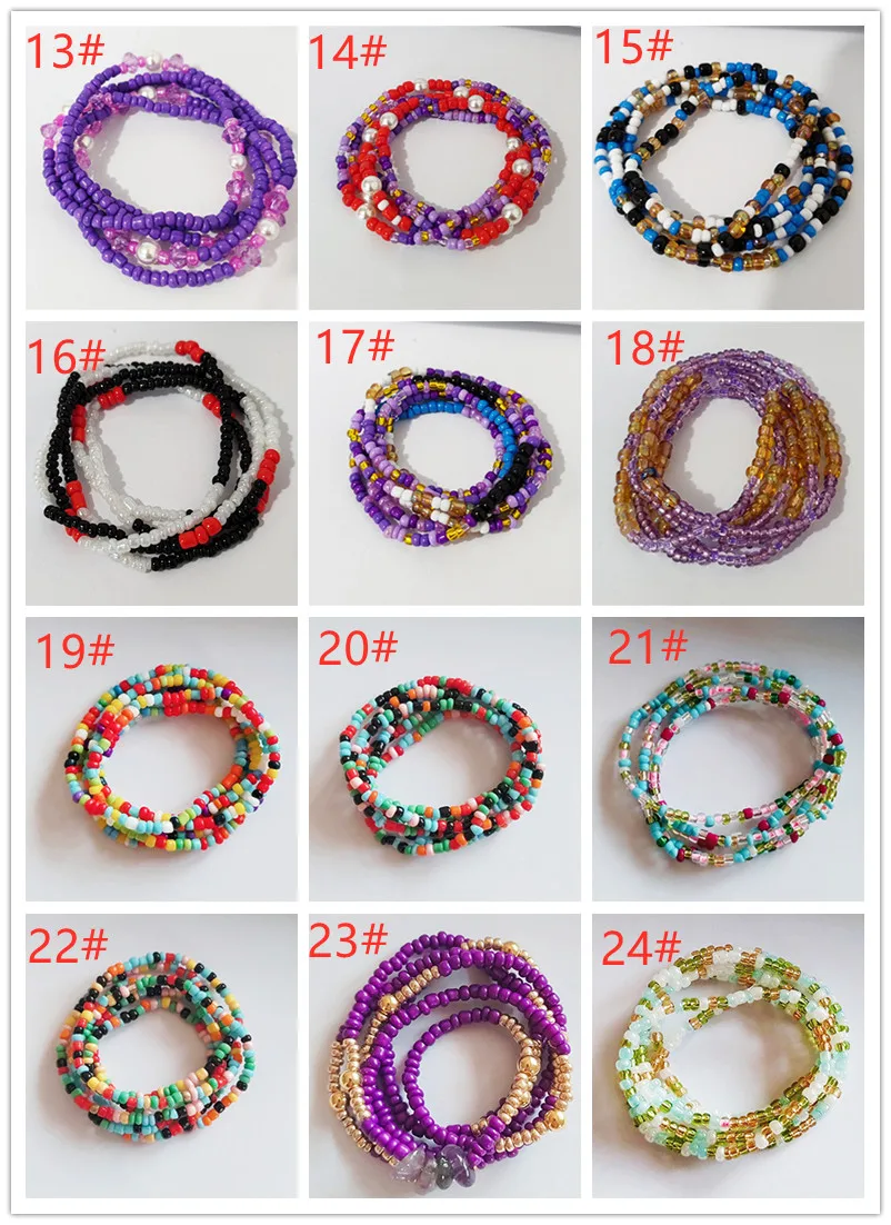 2021 new summer sexy African body chain high quality elastic mixed color waist chain ethnic style colorful waist beads