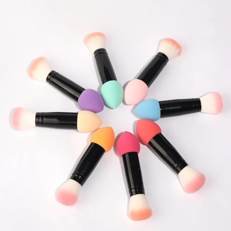 Low Moq Customize 2 In 1 Single Powder And Liquid Makeup Brush And Sponge