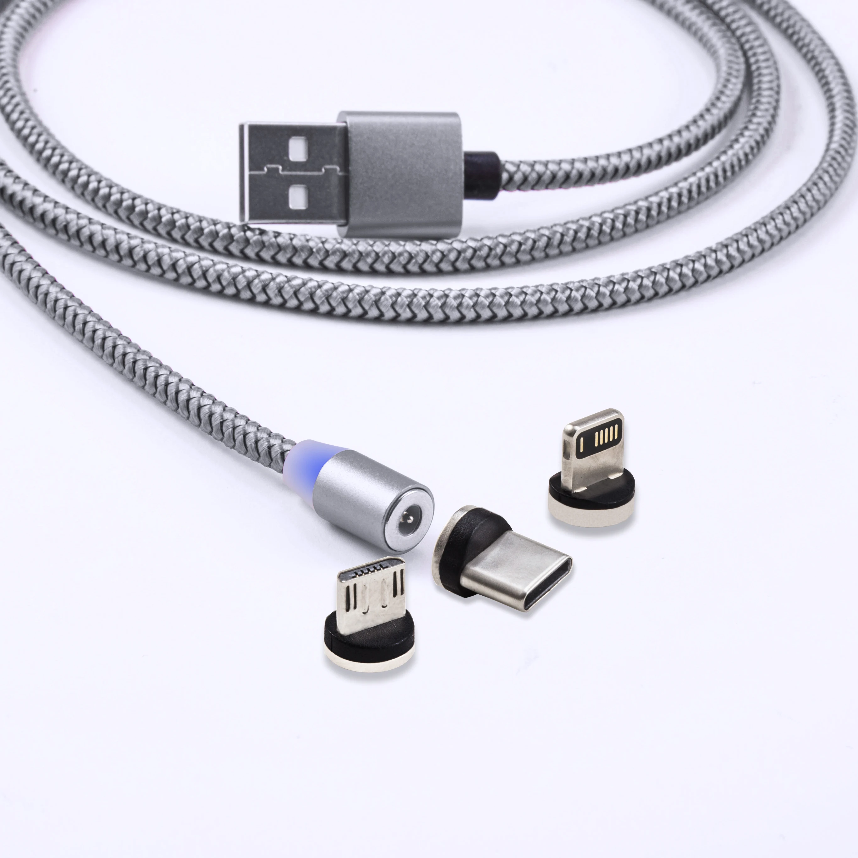 Custom Logo 3 in 1 magnetisches LED Ladekabel 1M magnet ladekabel typ c for iPad Samsung iPhone Huawei