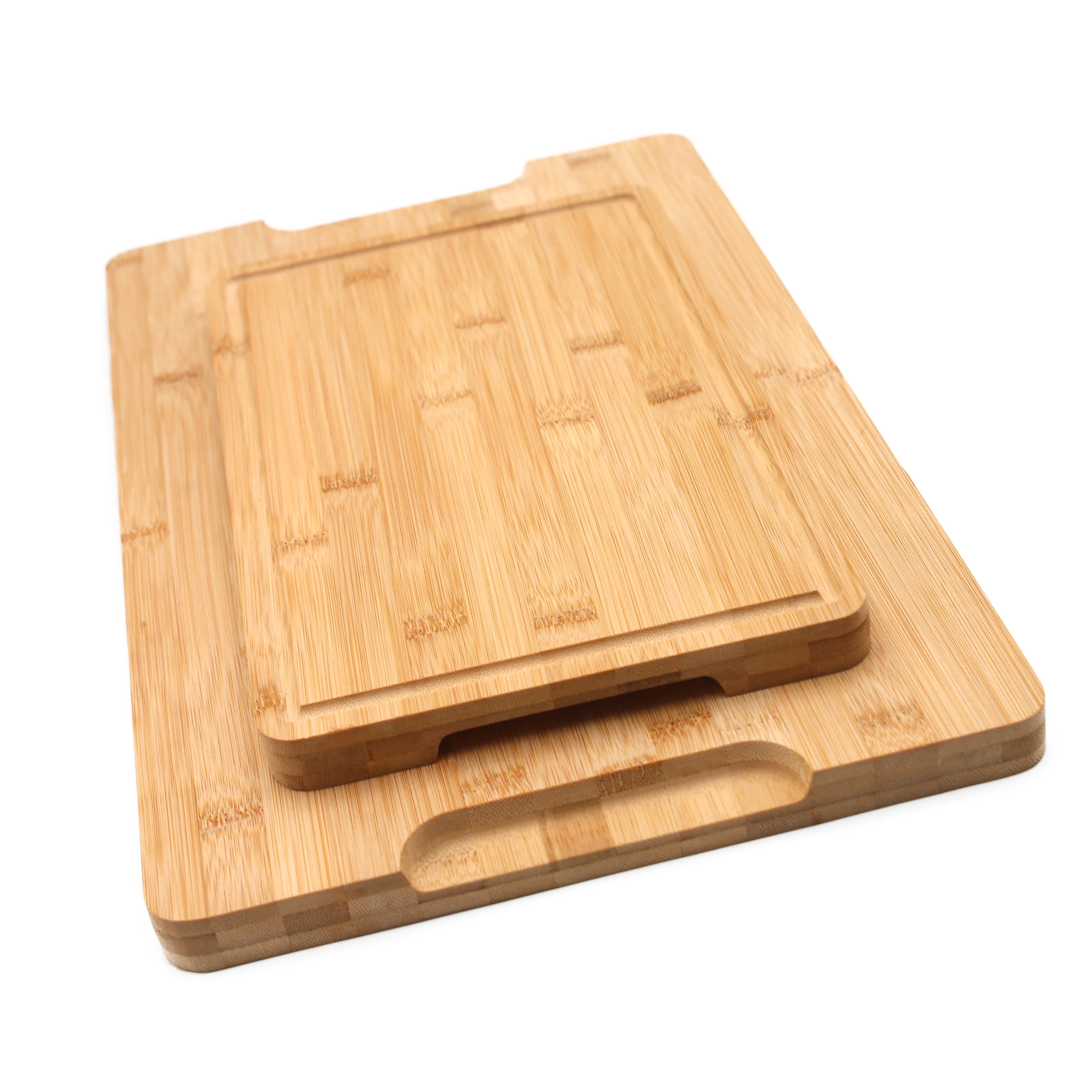 3-piece two color totally bamboo cutting board set wooden butcher chopping blocks with juice groove