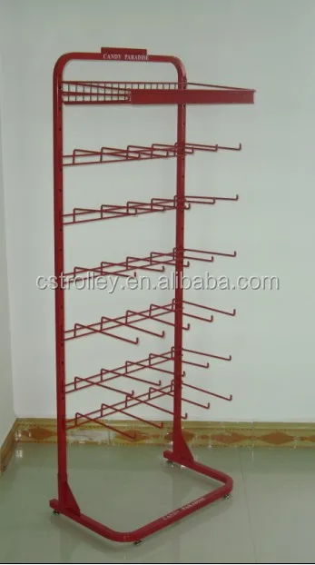 Supermarket promotional grocery metal rack with Candy, 6 layers metal display shelf with hanging hooks