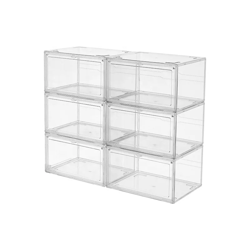 Wholesale Magnetic Transparent Plastic Stackable Organizer Sneaker Clear Side Drop Storage Plastic Shoe Box