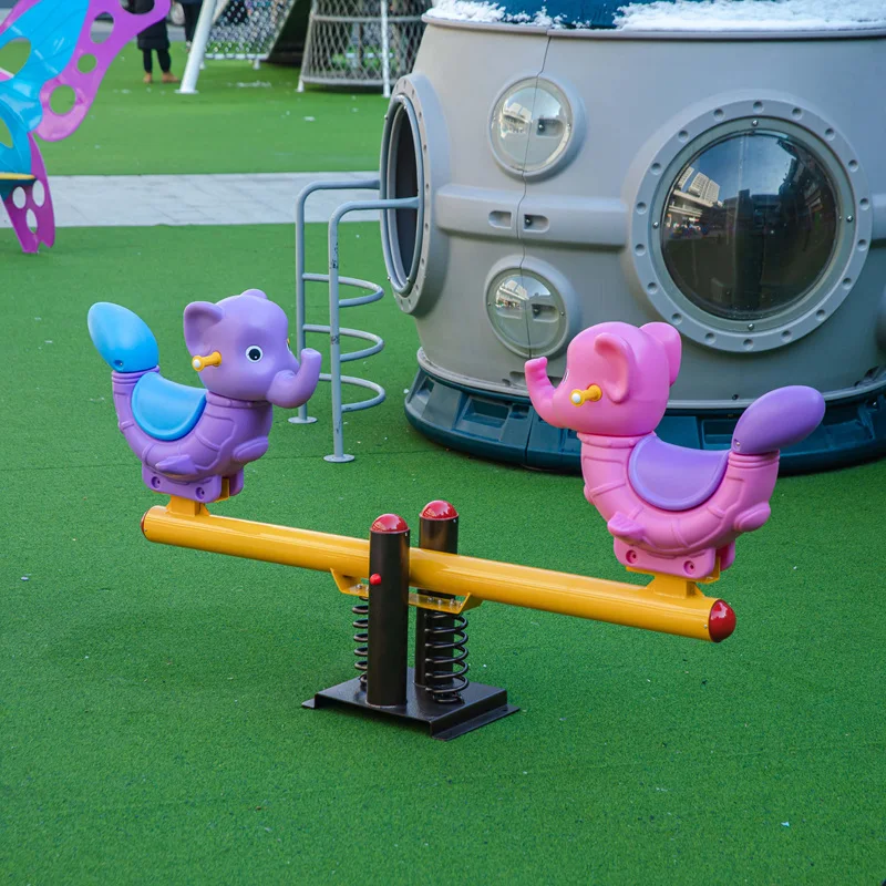 Amusement parks plastic seesaw outdoor animals shapes children playground playing seesaw
