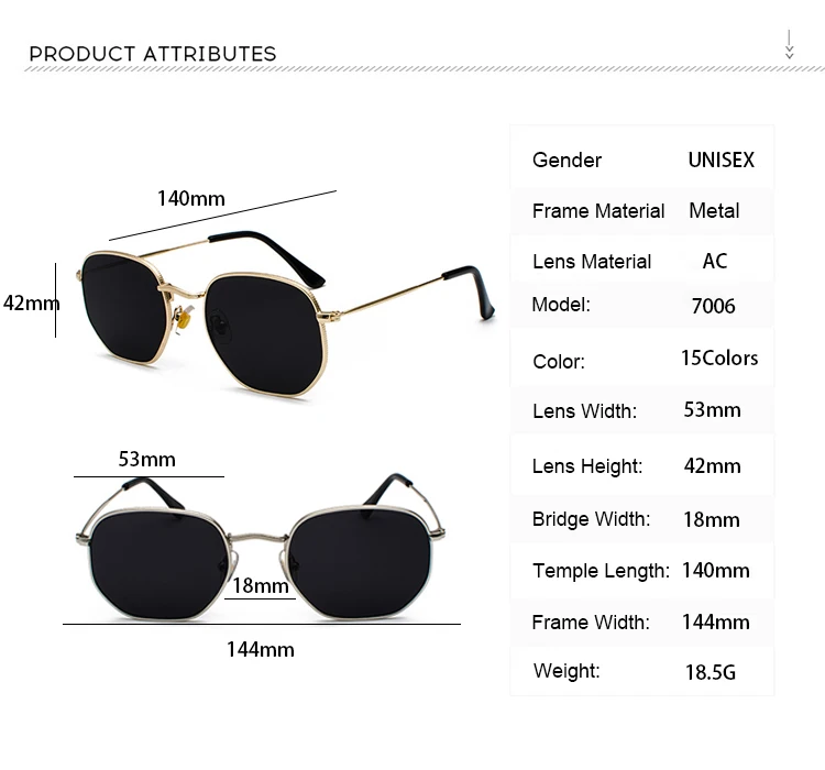 m7006 trendy polygon vintage uv400 shades eyewear unisex small metal glasses men women Retro round gold frame sunglasses