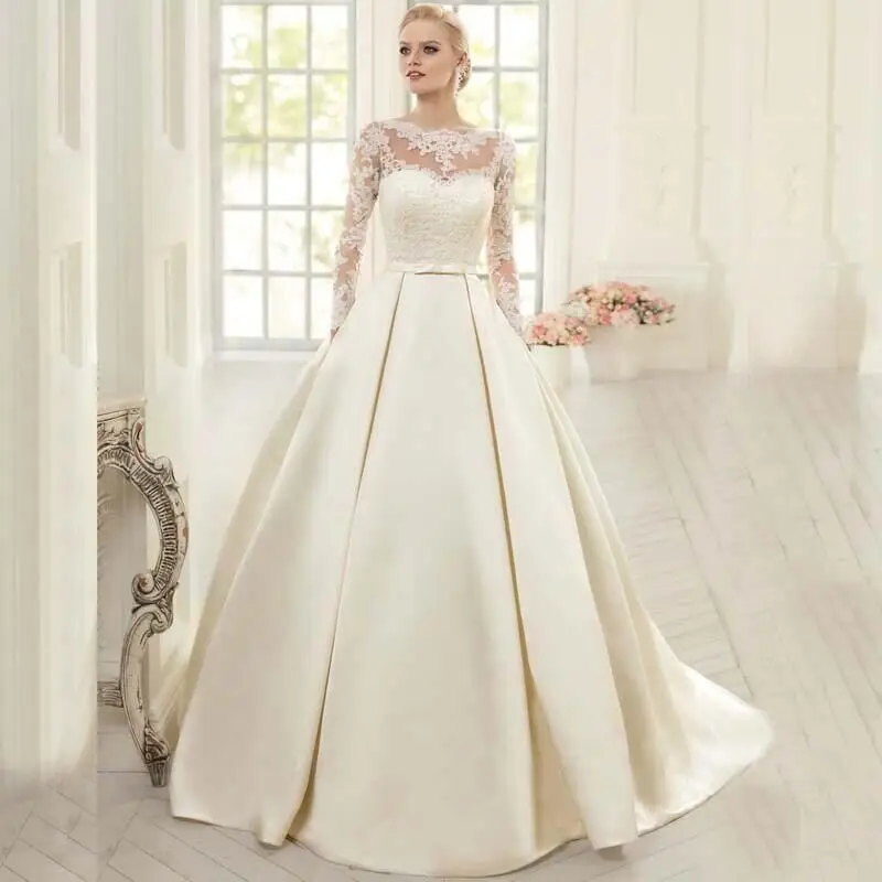 Long Lace Sleeve Advanced Elegant  Wedding Dresses