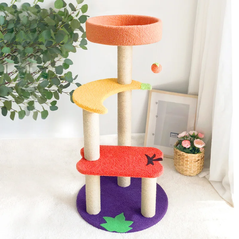 Fruit three layers multicolour Cat Climbing Tree Condo Tower And cat play Tree Pet cat scratching post