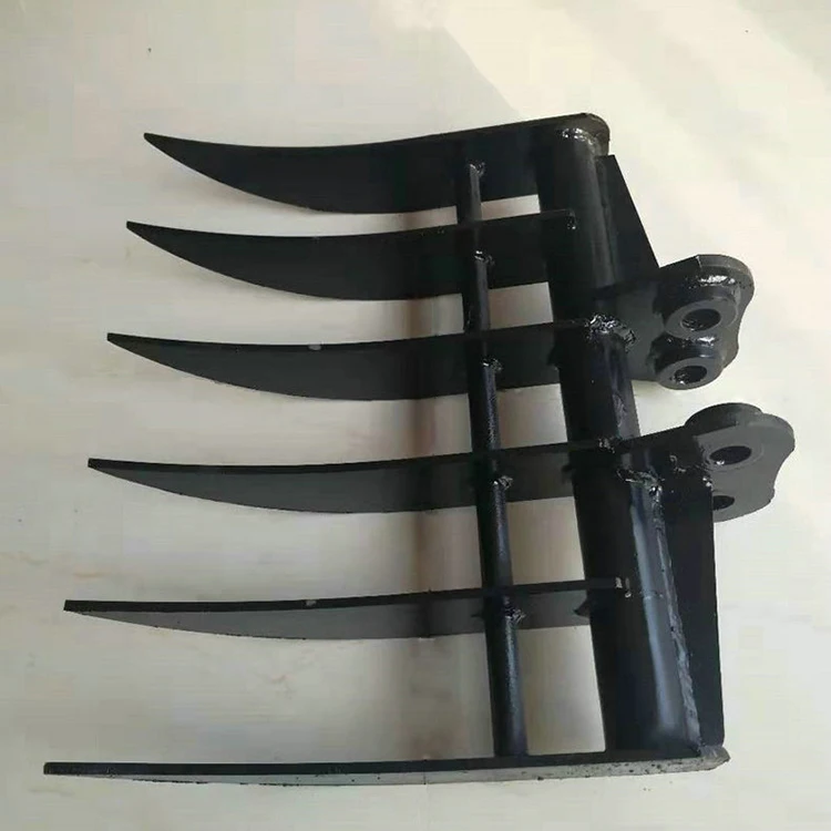 Mini excavator rake attachment root rake