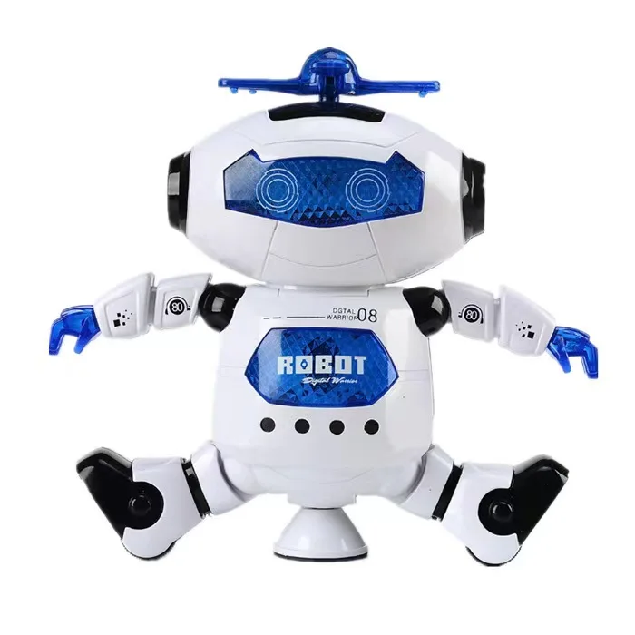 Electronic walking dancing robot 360 rotating smart space  light and music  battery operated  toy 6 months babysensory toys