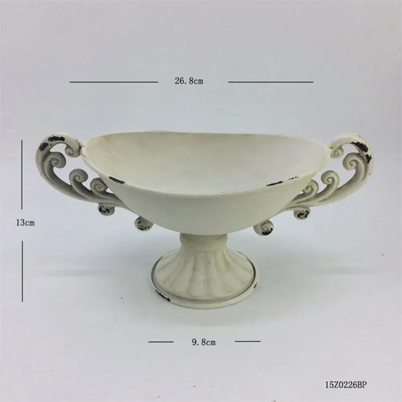 Vintage Metal Goblet Flower bowl shape vase Garden Classic retro white old vase European table flower arrangement decoration