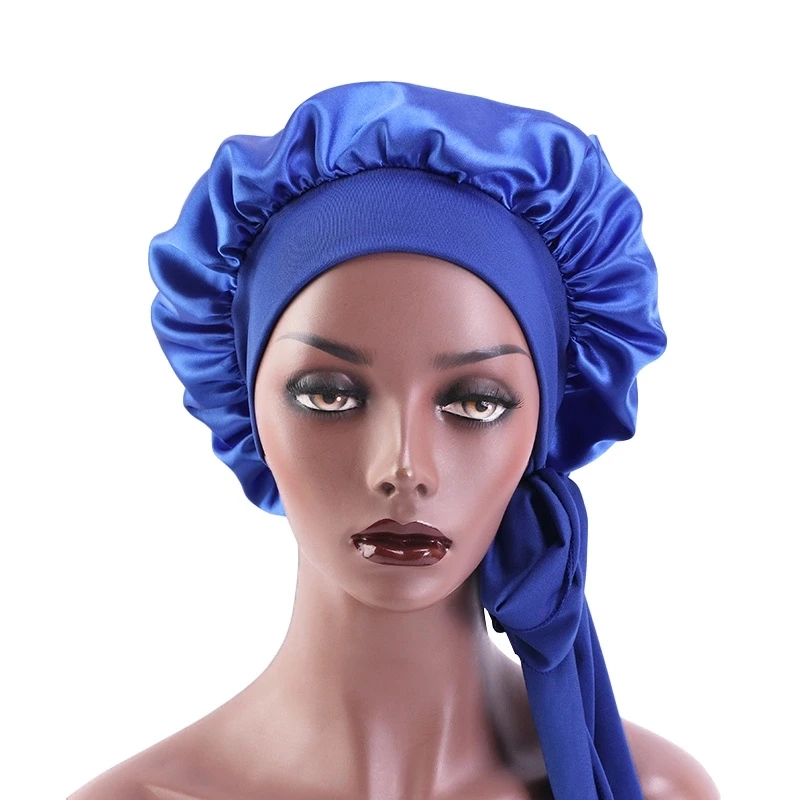 Styling Cap Silk Head Wrap Shower Cap Stretch Ties Long Hair Care Women Night Sleep Hat Adjust Hair Styling Cap