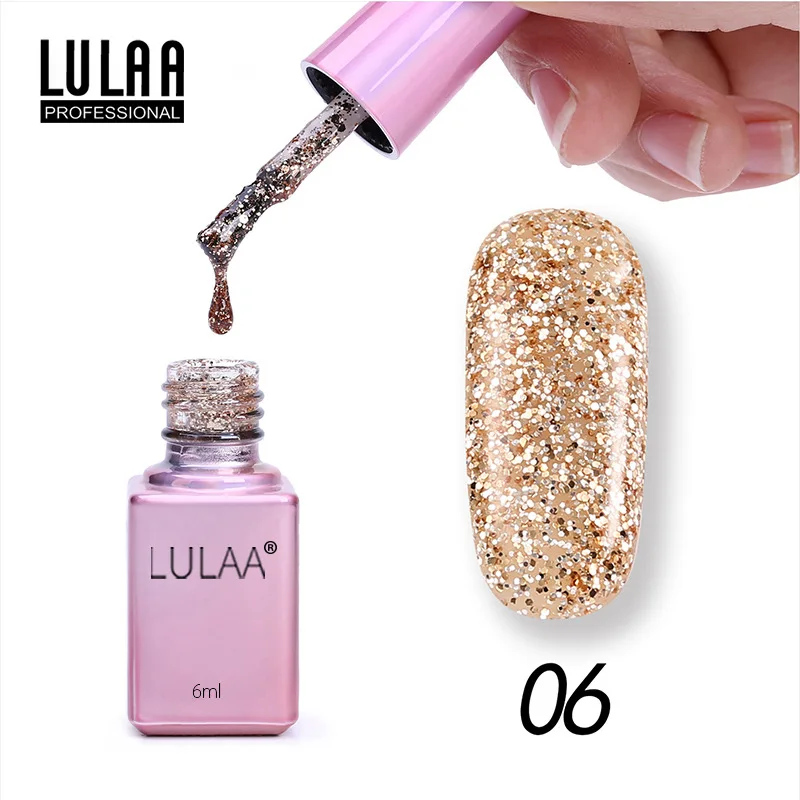 LULAA 6ml Pink Bottle UV LED Nail Gel Polish Shinning Glitter Effect Mica Soak Off Gel Polish