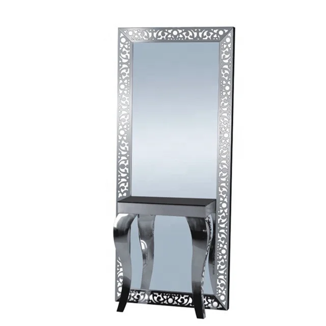 
stainless steel styling station with led light barber mirror station 