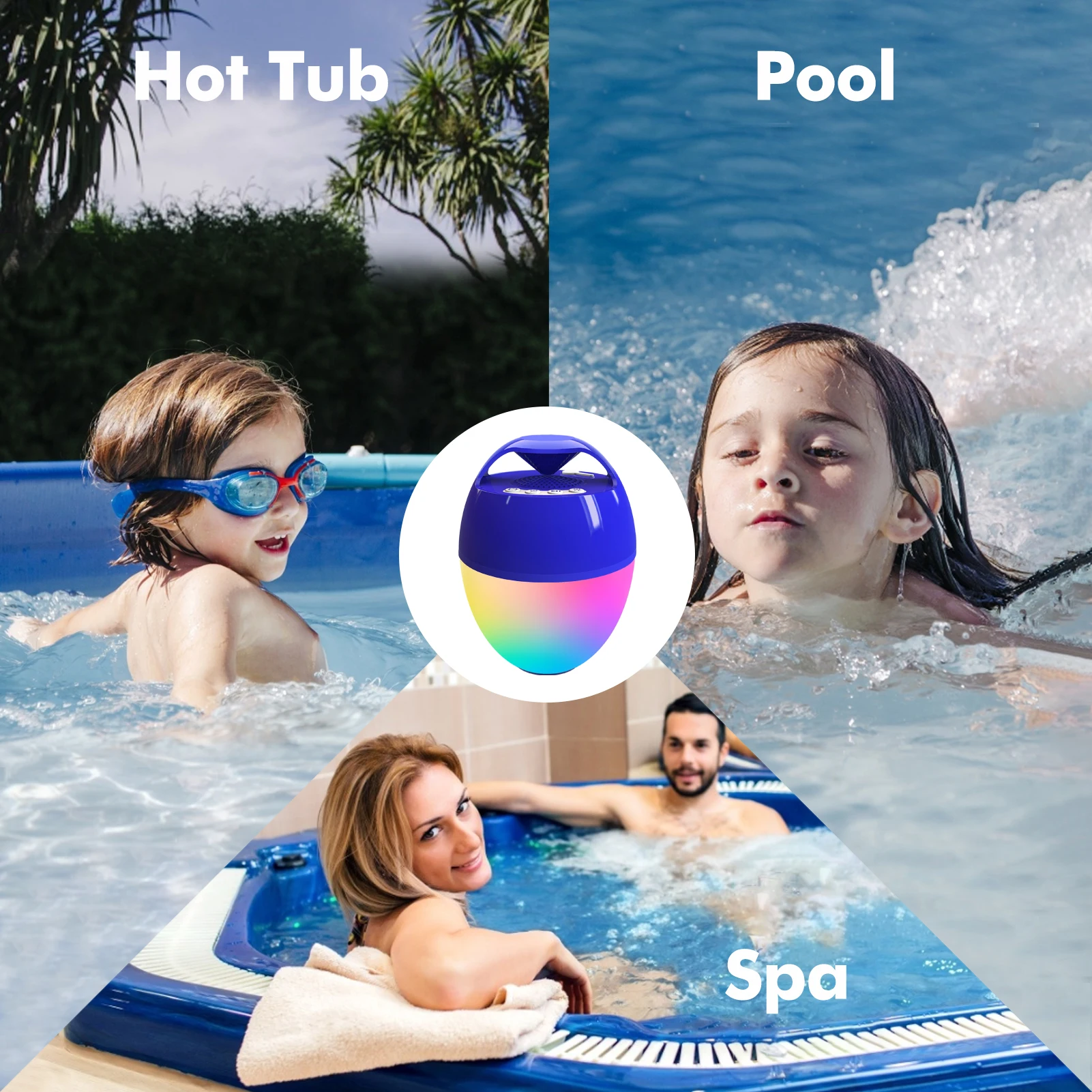 Cootway 2024 New Arrivals IP68 Wireless waterproof portable with RGB light for Beach Pool Parties Pool Speaker