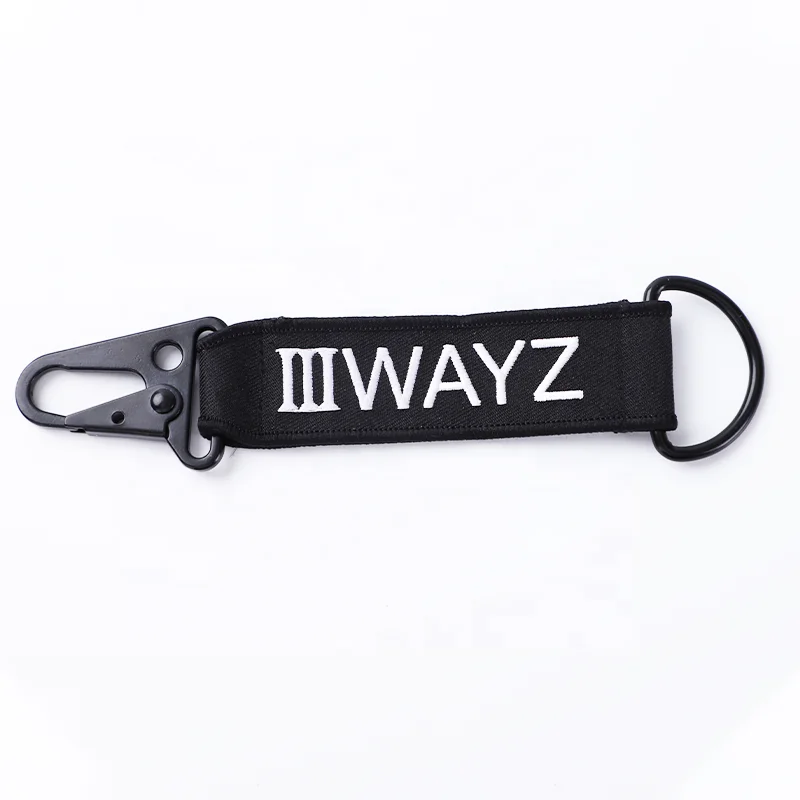 Promotional gift custom embroidered keychain key tag Aviation Jet tag Key ring carabiner woven sublimated key tag