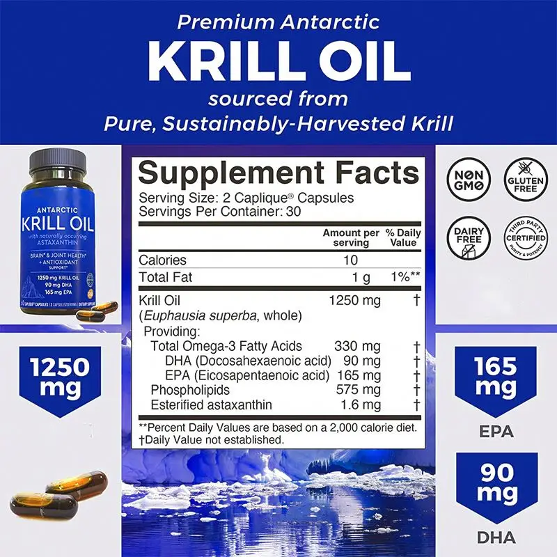 FREE SAMPLE Krill Oil Softgels 100% Pure with 3 EPA DHA Phospholipids Astaxanthin