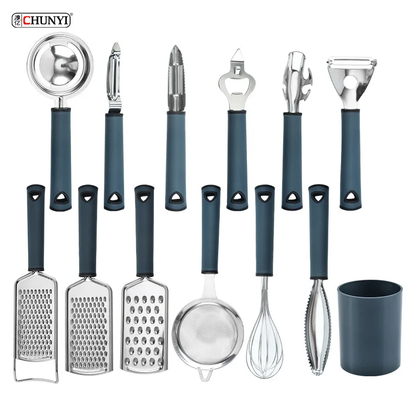 18pcs Kitchen Gadget Set Soft Touch Handles Stainless Steel Utensils With Holder