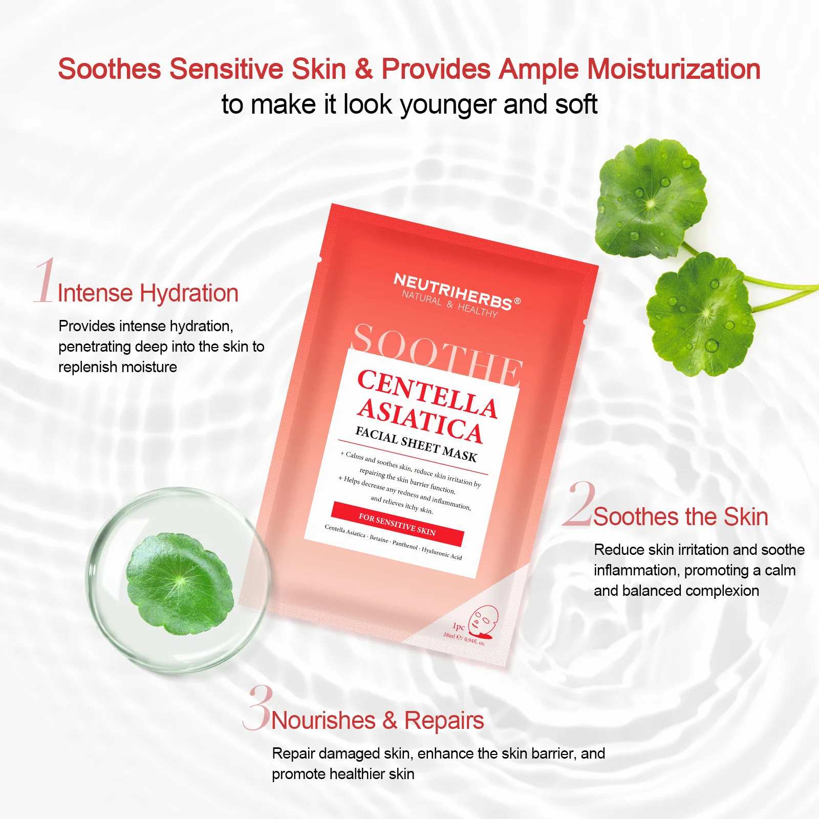 Lock moisture repair damaged skin enhance skin barrier Centella Asiatica facial sheet mask