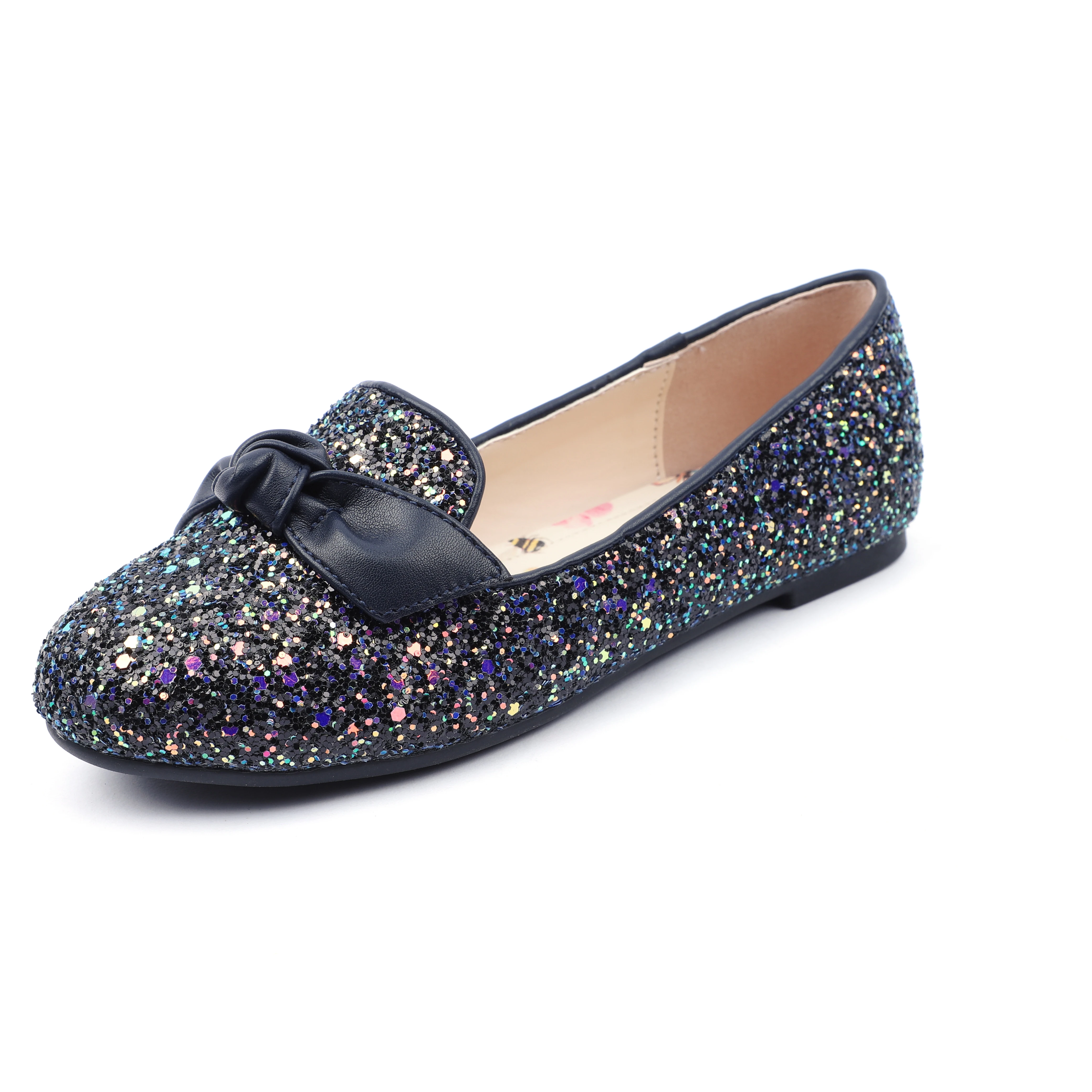 Factory wholesale girl crystal princess bowtie single shoe flat sequined girl party casual shoes
