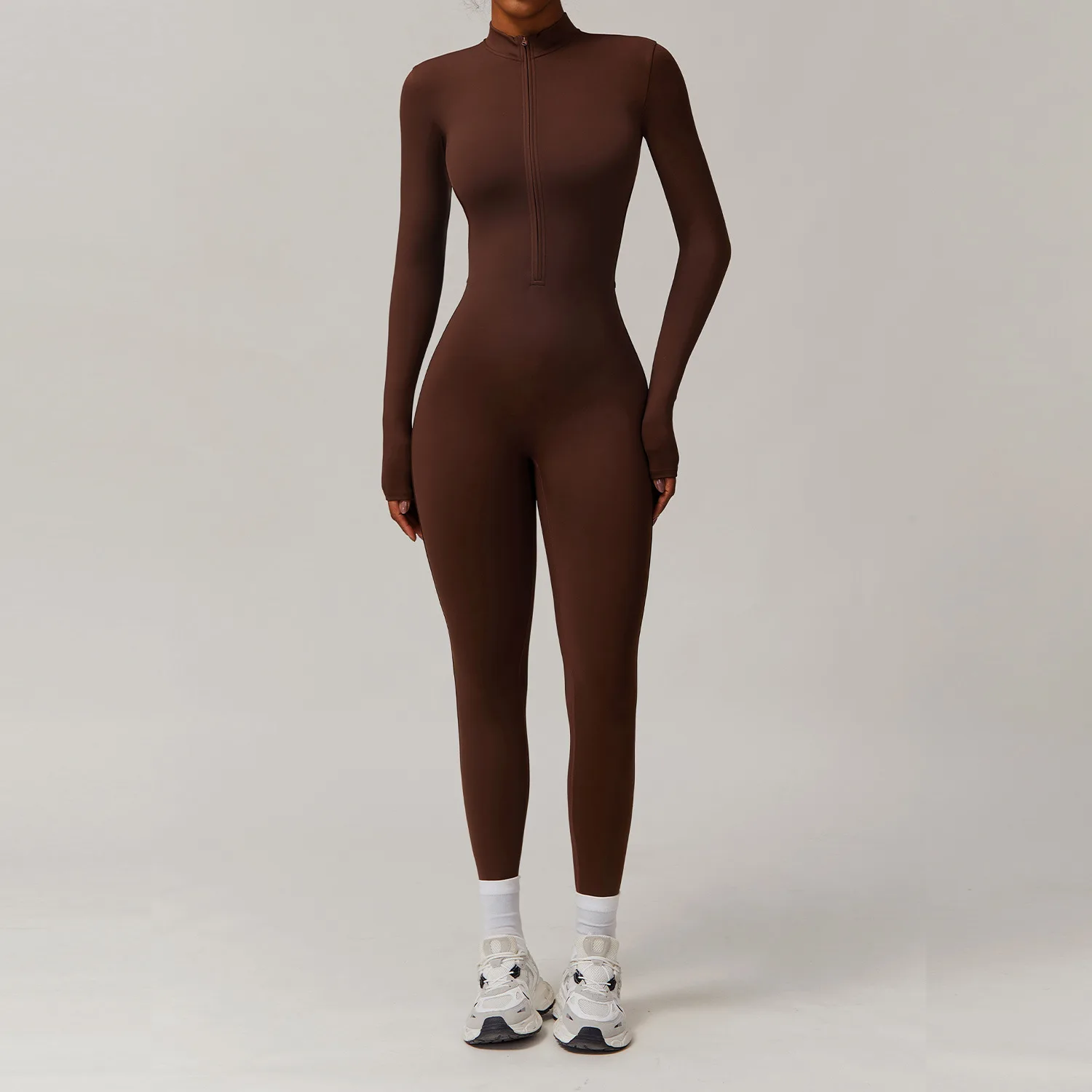 Sports Bodysuit & Jumpsuit Tight Fleece-Lined Yoga Jumpsuit Outdoor Warm Running Fitness Zipper Naked Design