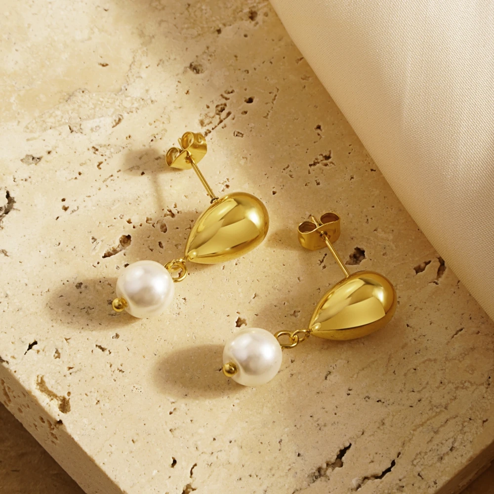 New Style Gold Silver Pearl Jewelry Earrings Stainless Steel Earrings Pearl Drop Dangle Earrings