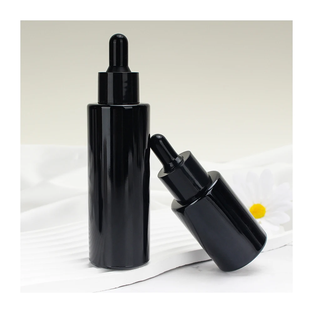 Hot Stamping 10ml 30ml 1oz Essential Oil Bottle Frosted Matte Black Glass Dropper Bottle With Box