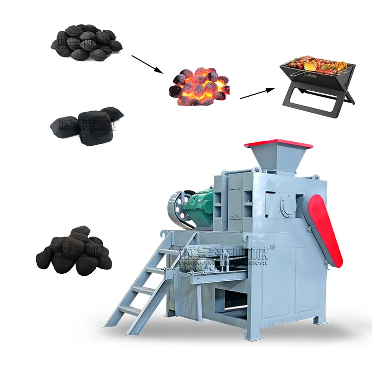 Factory price BBQ ball pillow round shape charcoal briquette making machine roller press machine with diesel engine