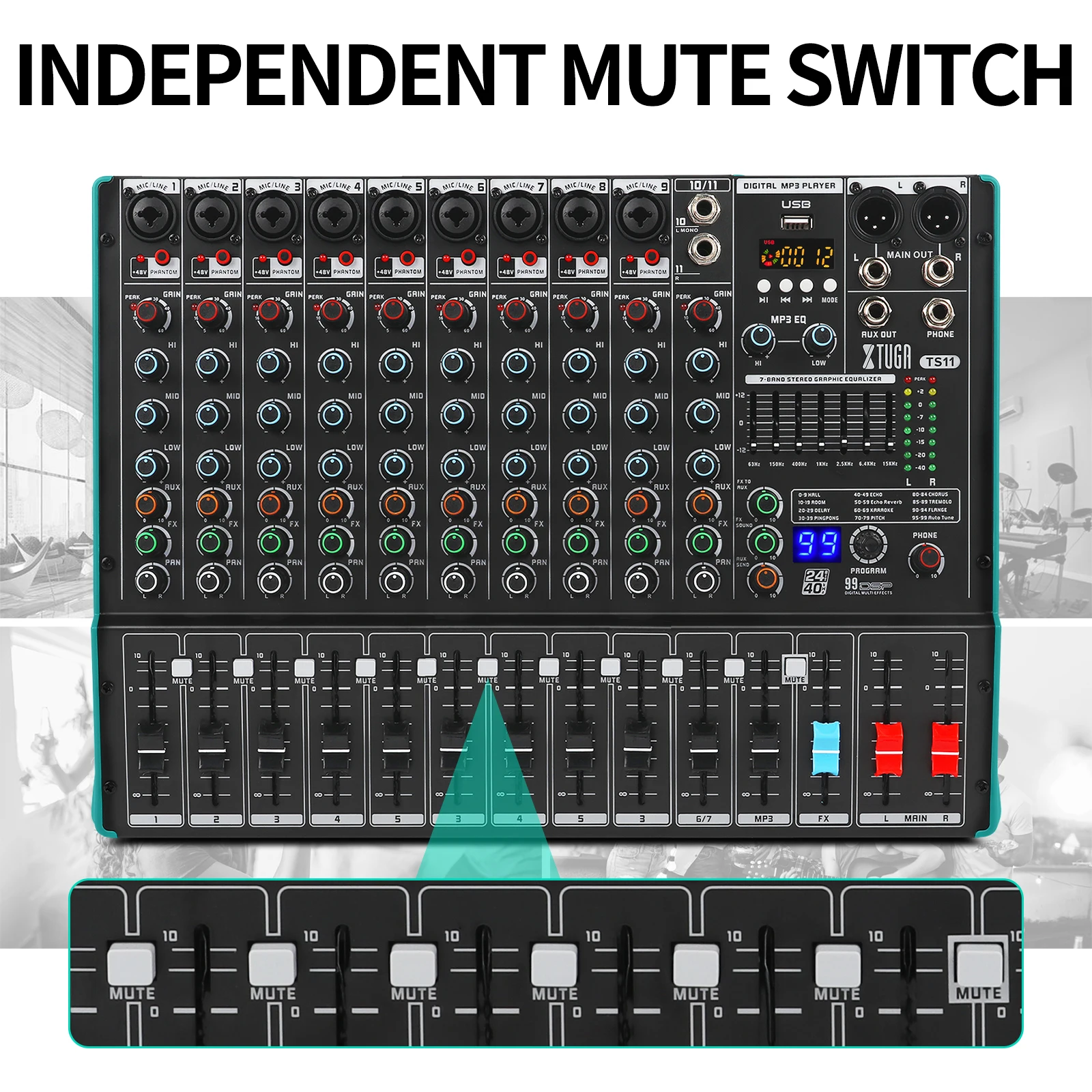 11 канальный аудио микшер-Консоль серии TS с 99 DSP aux soundcard 7 band EQ 60