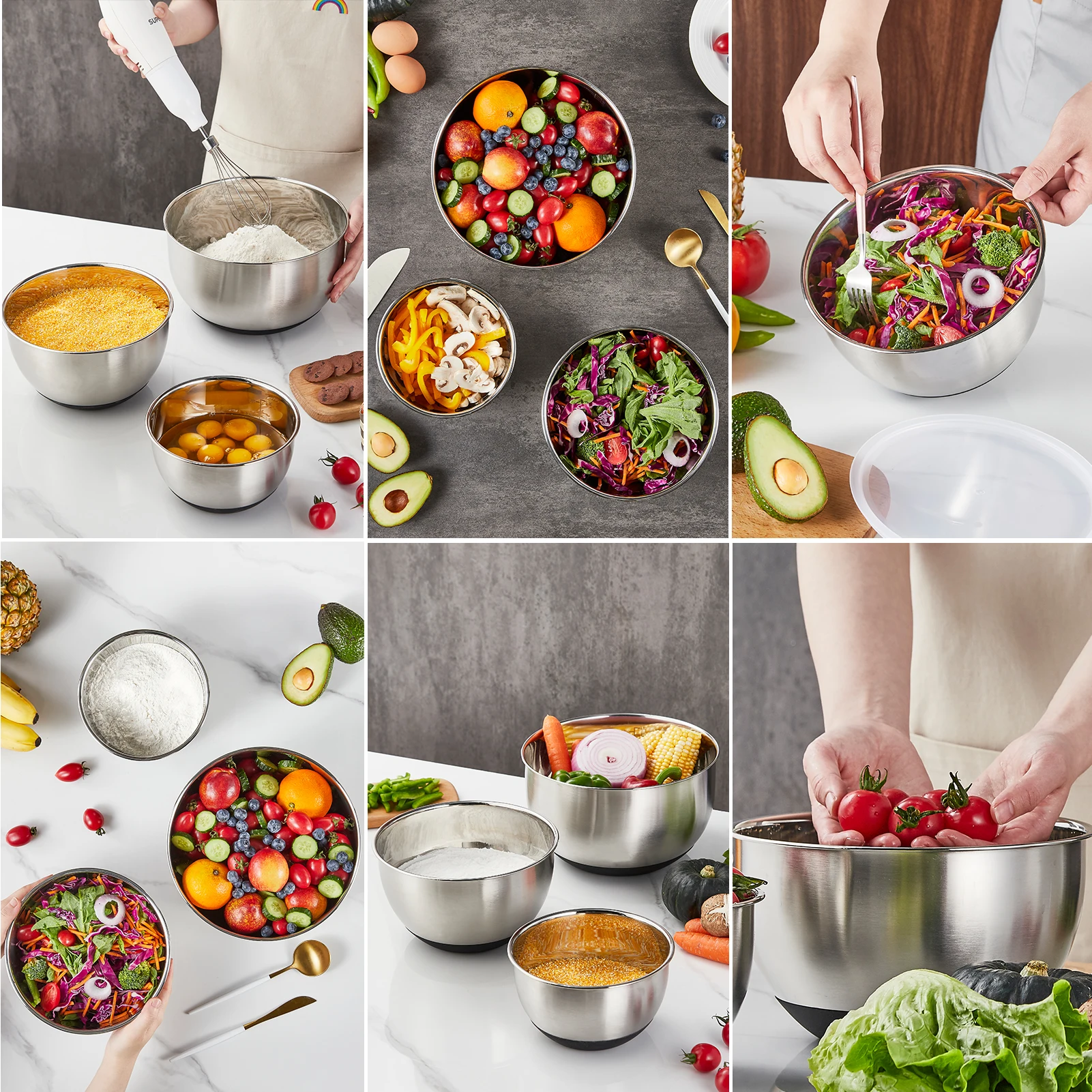 3 in 1 mixing bowl Nesting Bowls with Grater Attachments Food containers with lids salad mixing bowls for Mixing & Serving