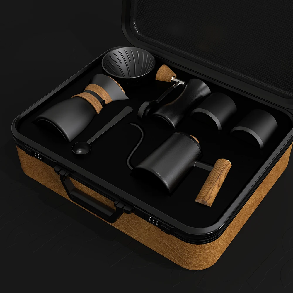 DHPO Modern Design Ceramic Pour Coffee Maker Set With Luxury Suitcase for Camping and Gift