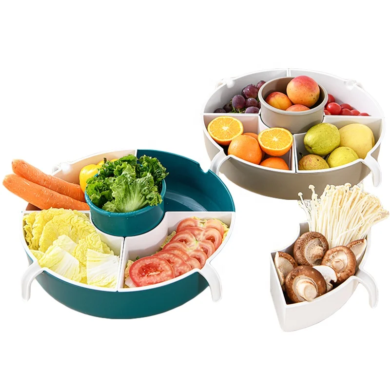 New design kitchen&outdoor using tool 5 removable dividers plastic storage box rotating drain basket