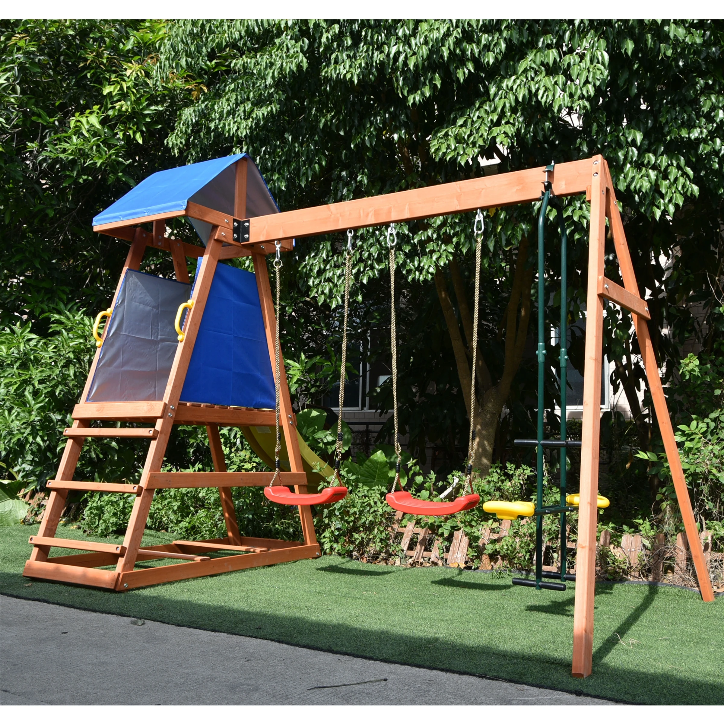 
Outdoor Playground Equipment Set For Kids Interesting Wood Swing Slide For Children Play 