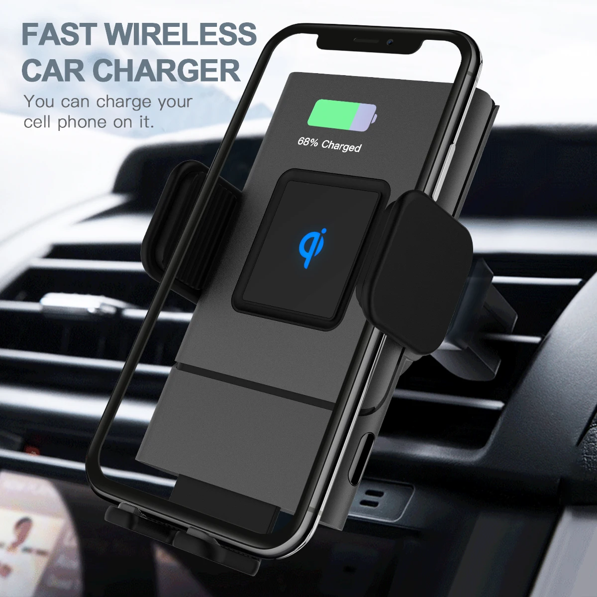 Max 15W Automatic Clamping Fast Charging Mobile Wireless Charger Air Vent Dashboard Qi Car Wireless Charger Holder