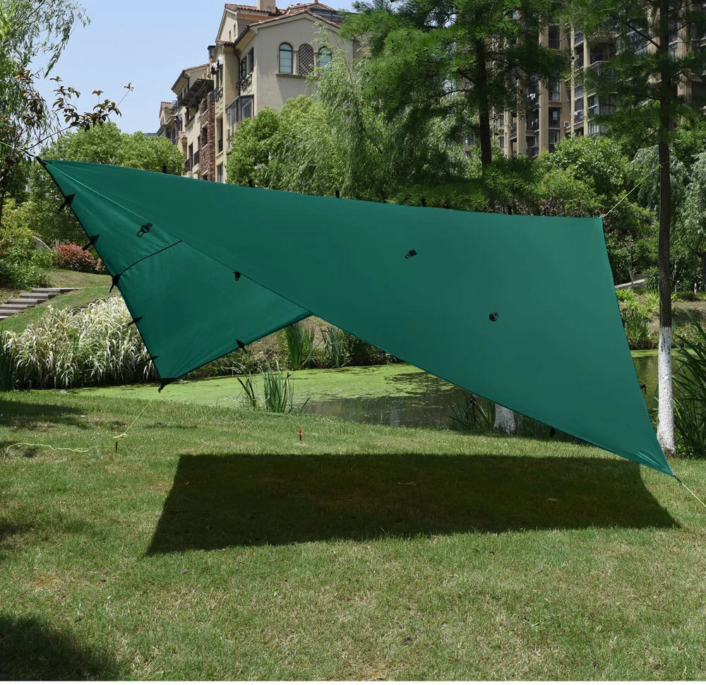 WOQI Outdoor Camping Family Tent Oxford Tarp Waterproof Lightweight Sun Protection Arm Green Tarp Rain Fly