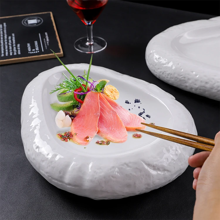 Stone style 11/13 inch double Porcelain vacuum dishes Creative dinner hollow flat plate tableware for hotel & restaurant