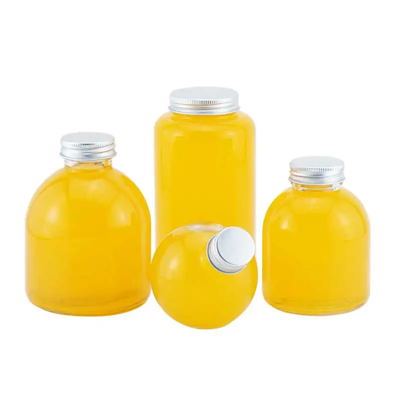 Wholesale 300ml creative modeling glass net red drink bottle transparent fruit juice bottle milk tea big belly bottle