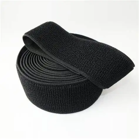 2-inch black Nylon hook and loop elastic band loop belt drawstring with velcroes for sports products