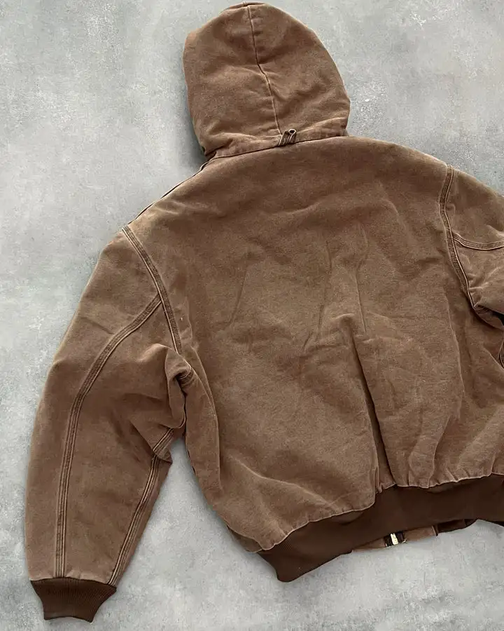 Custom Logo Sun Faded Vintage Zip Up Workwear Custom Duck Canvas Denim Jean Trucker Detroit Work Jacket