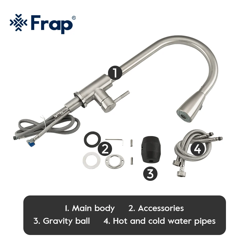 Frap New removable kitchen sink faucet with pull out sprayer SUS304 Satin kitchen shower faucet F60899-1