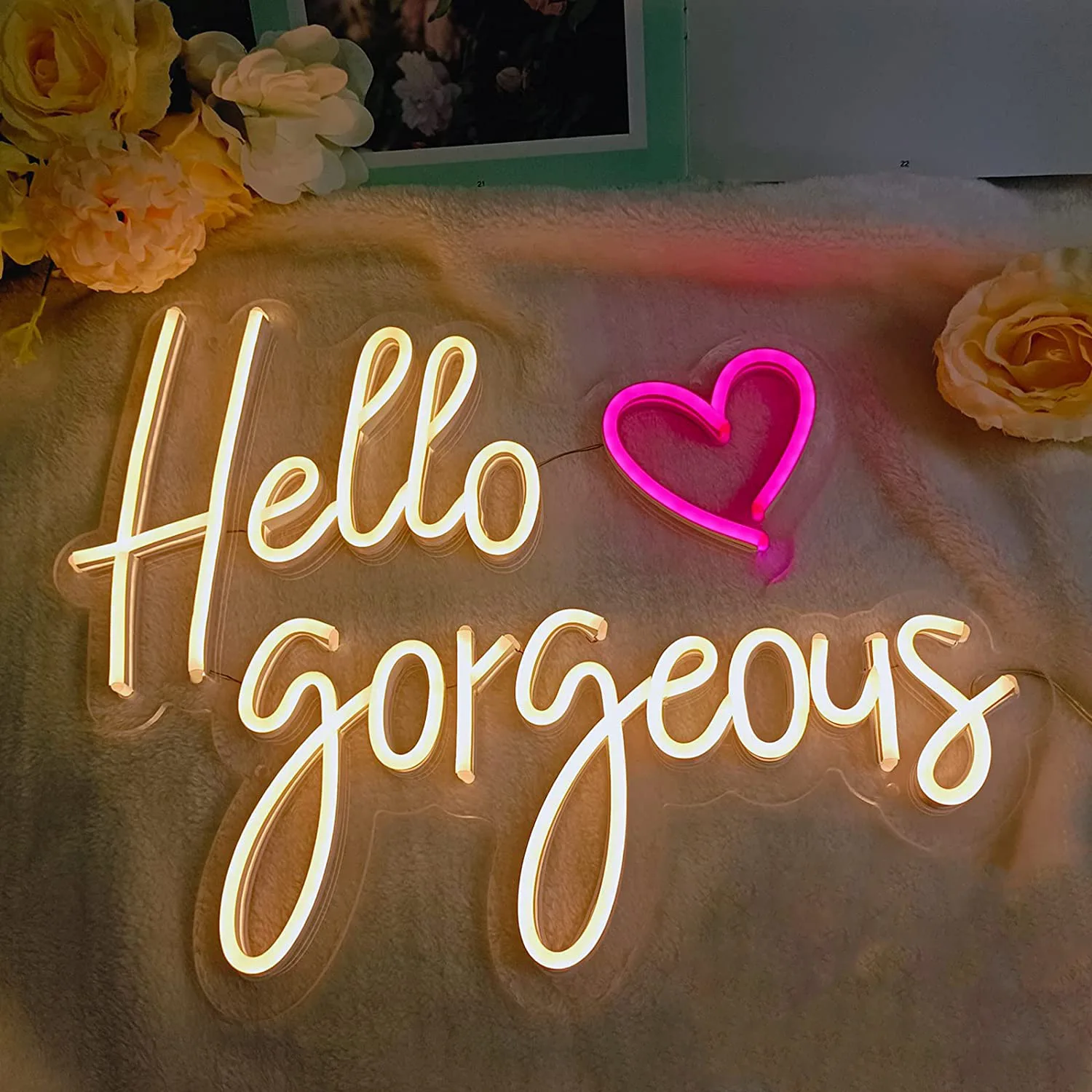 Free sample business logo free design bar neon sign wall Acrylic neon letter light sign Hello Gorgeous Neon sign