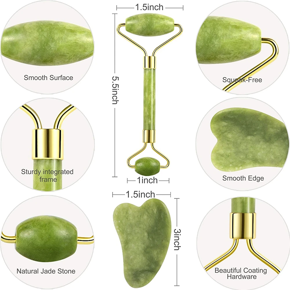 Private logo jade roller gua sha set jade stone roller guasha set Face Massage For slimming skin lifting Beauty For Women JDK001
